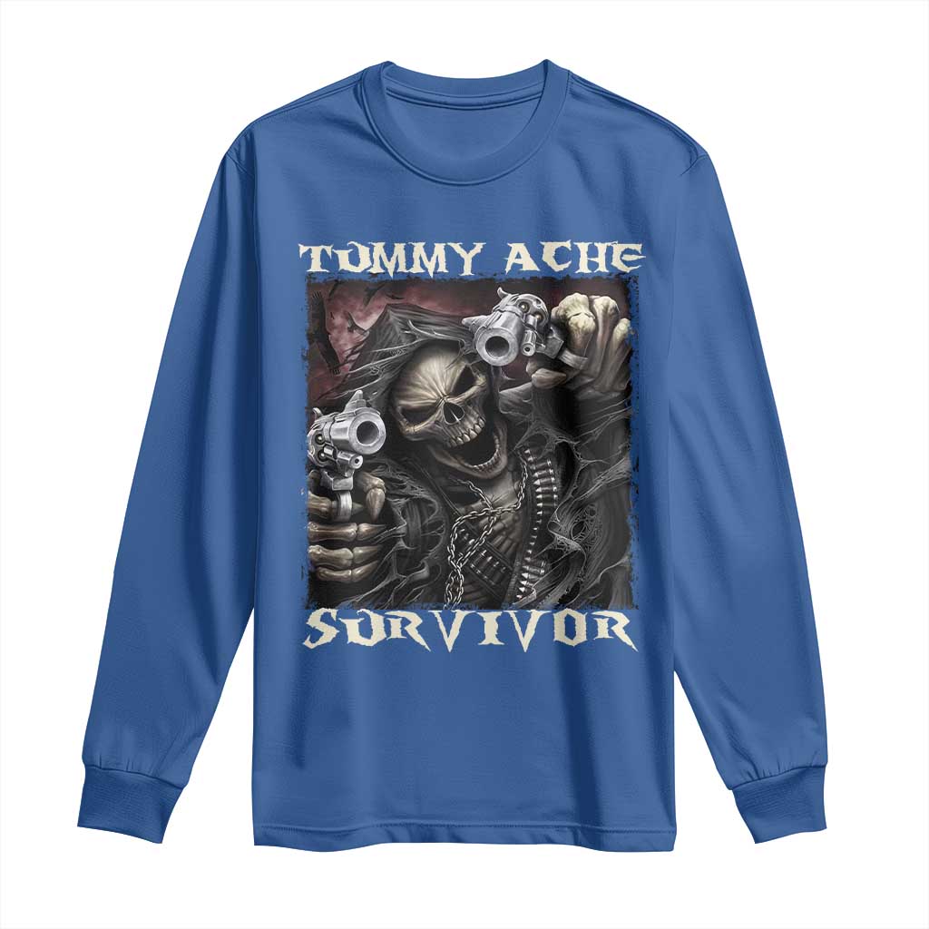 Skeleton Meme Long Sleeve Shirt Tummy Ache Survivor Funny Cool Edgy Hard Cringe TS02 Royal Blue Print Your Wear