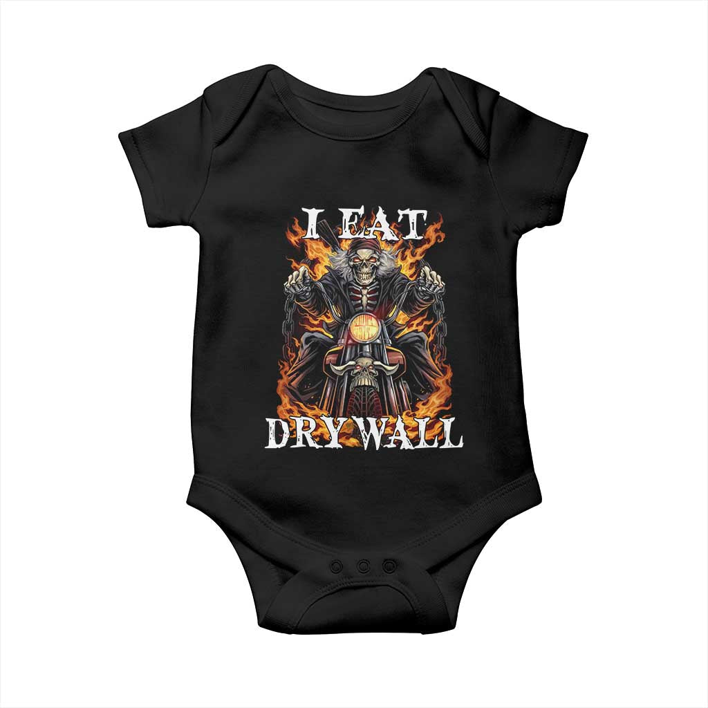 Funny Cringe Hard Skeleton Meme Baby Onesie - I Eat Drywall TS02 Black Print Your Wear
