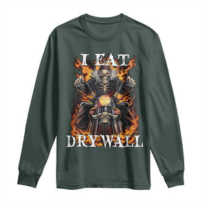 Funny Cringe Hard Skeleton Meme Long Sleeve Shirt I Eat Drywall TS02 Dark Forest Green Print Your Wear