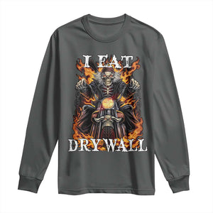 Funny Cringe Hard Skeleton Meme Long Sleeve Shirt I Eat Drywall TS02 Dark Heather Print Your Wear