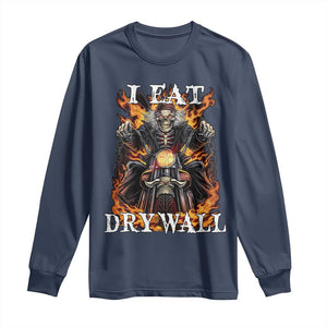 Funny Cringe Hard Skeleton Meme Long Sleeve Shirt I Eat Drywall TS02 Navy Print Your Wear