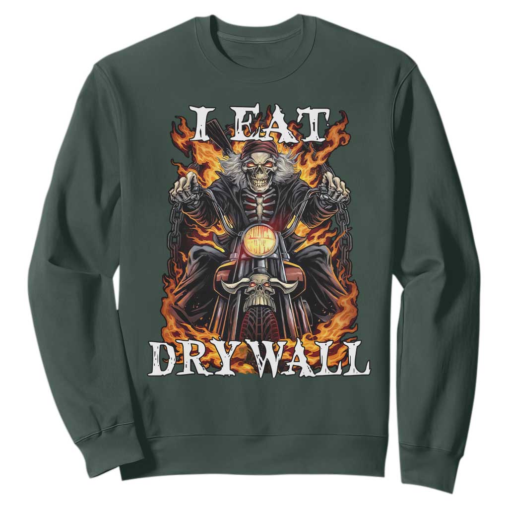 Funny Cringe Hard Skeleton Meme Sweatshirt I Eat Drywall TS02 Dark Forest Green Print Your Wear