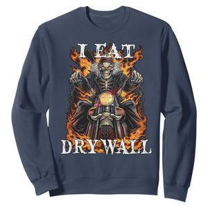 Funny Cringe Hard Skeleton Meme Sweatshirt I Eat Drywall TS02 Navy Print Your Wear