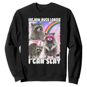 Funny Raccoon Meme Sweatshirt Idk How Much Longer I Can Slay TS02 Black Print Your Wear