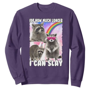 Funny Raccoon Meme Sweatshirt Idk How Much Longer I Can Slay TS02 Purple Print Your Wear