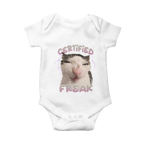 Funny Cat Meme Baby Onesie Certified Freak Eat Cement Cursed Cat TS02 White Print Your Wear