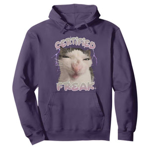 Funny Cat Meme Hoodie Certified Freak Eat Cement Cursed Cat TS02 Purple Print Your Wear