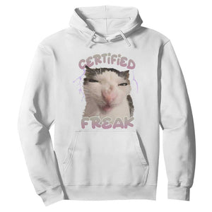 Funny Cat Meme Hoodie Certified Freak Eat Cement Cursed Cat TS02 White Print Your Wear