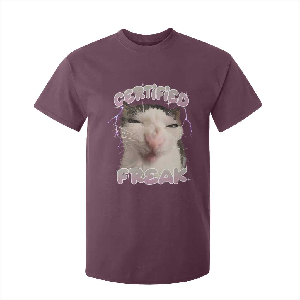 Funny Cat Meme T Shirt For Kid Certified Freak Eat Cement Cursed Cat TS02 Maroon Print Your Wear