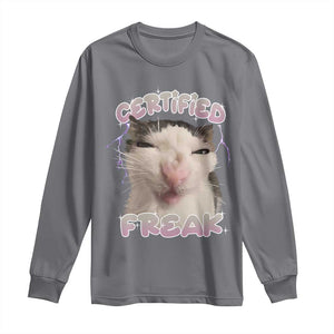 Funny Cat Meme Long Sleeve Shirt Certified Freak Eat Cement Cursed Cat TS02 Charcoal Print Your Wear