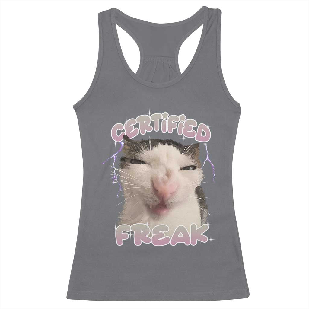 Funny Cat Meme Racerback Tank Top Certified Freak Eat Cement Cursed Cat TS02 Charcoal Print Your Wear