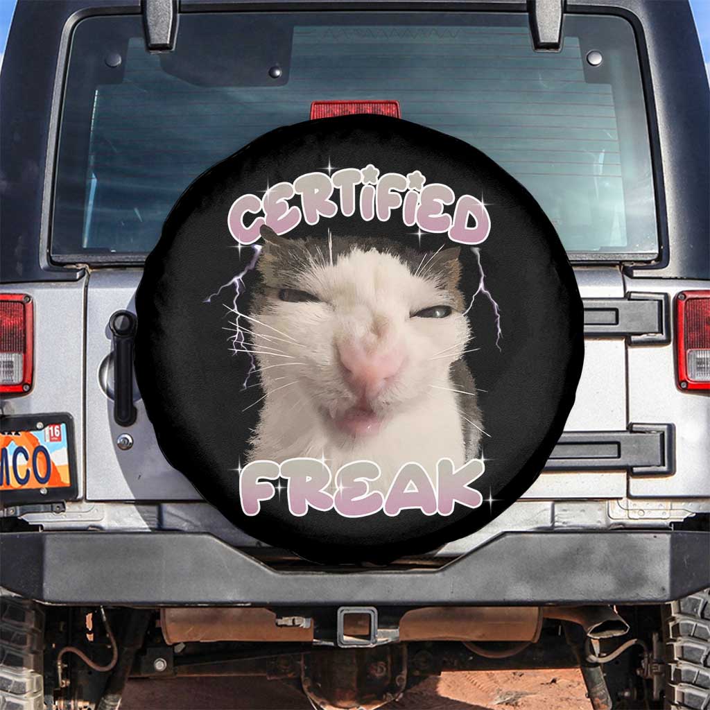 Funny Cat Meme Spare Tire Cover Certified Freak Eat Cement Cursed Cat TS02 No hole Black Print Your Wear