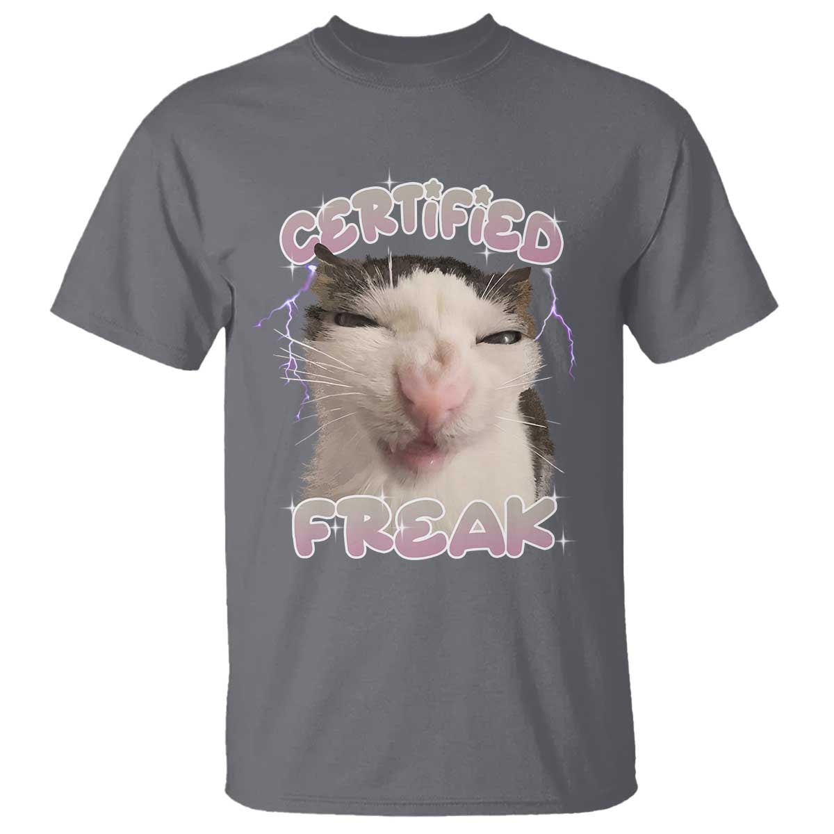 Funny Cat Meme T Shirt Certified Freak Eat Cement Cursed Cat TS02 Charcoal Print Your Wear