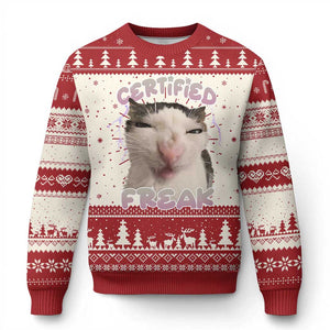 Funny Cat Meme Ugly Christmas Sweater Certified Freak Eat Cement Cursed Cat TS02 Red Print Your Wear