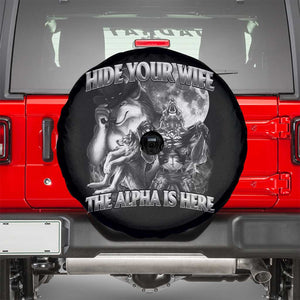 Funny Alpha Wolf Meme Spare Tire Cover Hide Your Wife The Alpha Is Here Humorous Cringe TS02 Black Print Your Wear