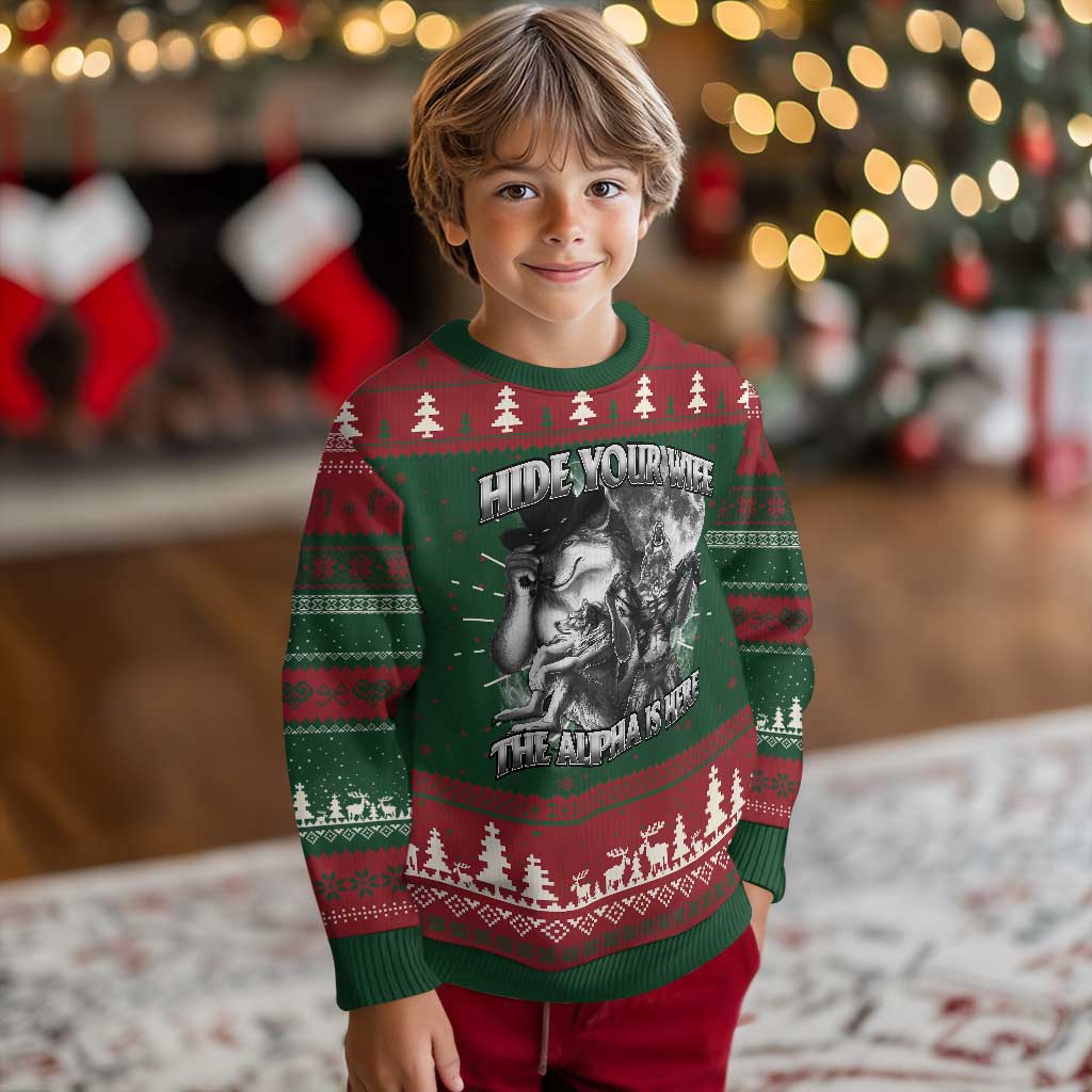 Funny Alpha Wolf Meme Ugly Christmas Sweater Hide Your Wife The Alpha Is Here Humorous Cringe TS02 Christmas Print Your Wear
