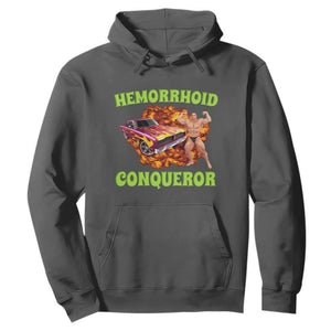 Hemorrhoid Conqueror Hoodie Funny Oddly Specific Dank Meme Absurd Muscle Car TS02 Dark Heather Print Your Wear