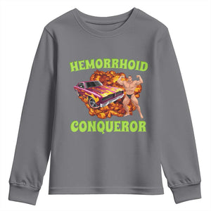 Hemorrhoid Conqueror Youth Sweatshirt Funny Oddly Specific Dank Meme Absurd Muscle Car TS02 Charcoal Print Your Wear