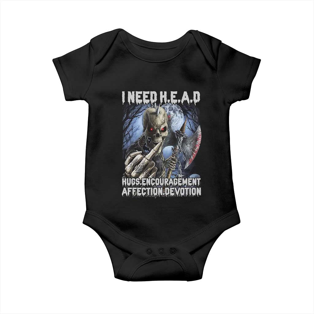 Funny Cringe Hard Skeleton Meme Baby Onesie I Need HEAD Hugs Encouragement Affection Devotion Middle Finger Edgy Hard Cringe TS02 Black Print Your Wear