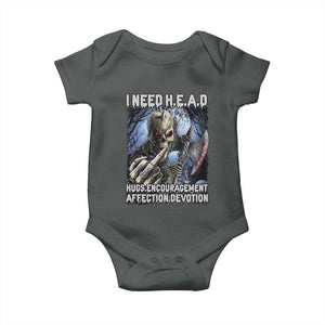 Funny Cringe Hard Skeleton Meme Baby Onesie I Need HEAD Hugs Encouragement Affection Devotion Middle Finger Edgy Hard Cringe TS02 Dark Heather Print Your Wear