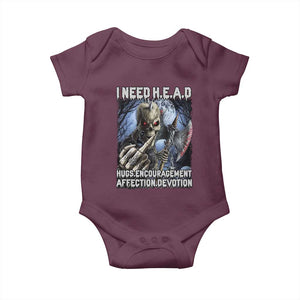 Funny Cringe Hard Skeleton Meme Baby Onesie I Need HEAD Hugs Encouragement Affection Devotion Middle Finger Edgy Hard Cringe TS02 Maroon Print Your Wear