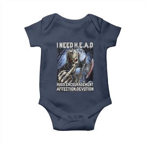 Funny Cringe Hard Skeleton Meme Baby Onesie I Need HEAD Hugs Encouragement Affection Devotion Middle Finger Edgy Hard Cringe TS02 Navy Print Your Wear