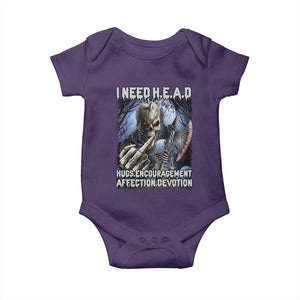 Funny Cringe Hard Skeleton Meme Baby Onesie I Need HEAD Hugs Encouragement Affection Devotion Middle Finger Edgy Hard Cringe TS02 Purple Print Your Wear