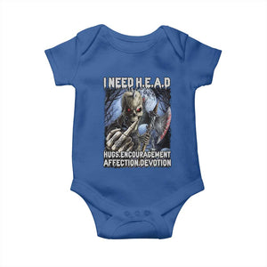 Funny Cringe Hard Skeleton Meme Baby Onesie I Need HEAD Hugs Encouragement Affection Devotion Middle Finger Edgy Hard Cringe TS02 Royal Blue Print Your Wear