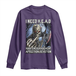 Funny Cringe Hard Skeleton Meme Long Sleeve Shirt I Need HEAD Hugs Encouragement Affection Devotion Middle Finger Edgy Hard Cringe TS02 Purple Print Your Wear