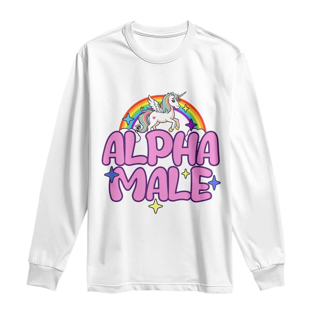 Funny Sarcastic Alpha Male Long Sleeve Shirt Unicorn Sarcastic Ironic Weird Y2K Humor TS02 White Print Your Wear