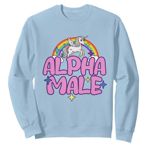 Funny Sarcastic Alpha Male Sweatshirt Unicorn Sarcastic Ironic Weird Y2K Humor TS02 Light Blue Print Your Wear