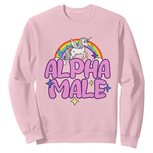 Funny Sarcastic Alpha Male Sweatshirt Unicorn Sarcastic Ironic Weird Y2K Humor TS02 Light Pink Print Your Wear