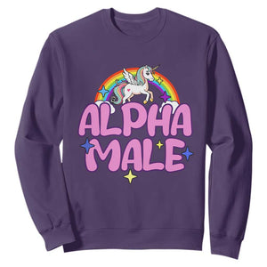 Funny Sarcastic Alpha Male Sweatshirt Unicorn Sarcastic Ironic Weird Y2K Humor TS02 Purple Print Your Wear