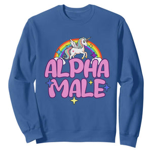 Funny Sarcastic Alpha Male Sweatshirt Unicorn Sarcastic Ironic Weird Y2K Humor TS02 Royal Blue Print Your Wear