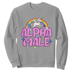 Funny Sarcastic Alpha Male Sweatshirt Unicorn Sarcastic Ironic Weird Y2K Humor TS02 Sport Gray Print Your Wear