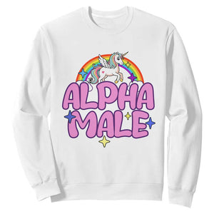 Funny Sarcastic Alpha Male Sweatshirt Unicorn Sarcastic Ironic Weird Y2K Humor TS02 White Print Your Wear