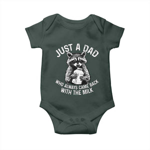 Funny Raccoon Dad Meme Baby Onesie Just A Dad Who Always Came Back With The Milk Father Birthday Father's Day TS02 Dark Forest Green Print Your Wear