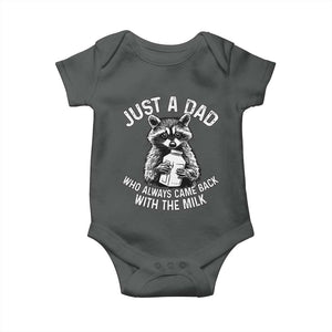 Funny Raccoon Dad Meme Baby Onesie Just A Dad Who Always Came Back With The Milk Father Birthday Father's Day TS02 Dark Heather Print Your Wear