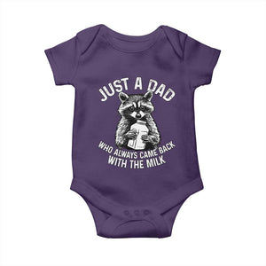 Funny Raccoon Dad Meme Baby Onesie Just A Dad Who Always Came Back With The Milk Father Birthday Father's Day TS02 Purple Print Your Wear