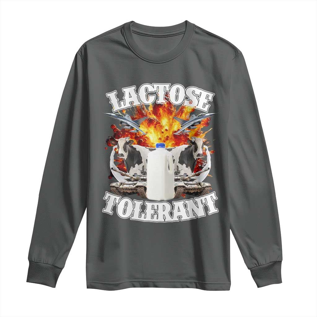 Funny Lactose Tolerant Long Sleeve Shirt Retro Pro-Dairy Ironic Cringe Meme TS02 Dark Heather Print Your Wear