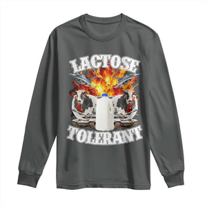 Funny Lactose Tolerant Long Sleeve Shirt Retro Pro-Dairy Ironic Cringe Meme TS02 Dark Heather Print Your Wear