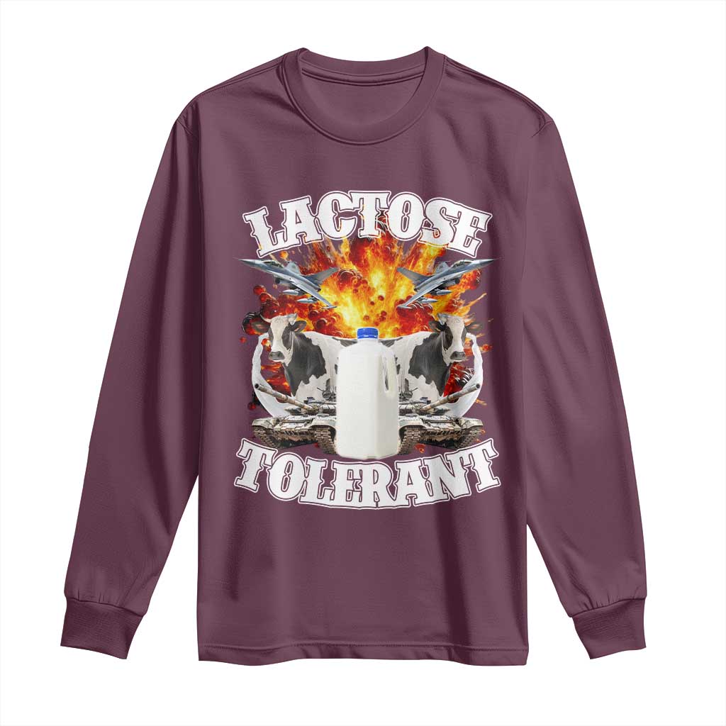 Funny Lactose Tolerant Long Sleeve Shirt Retro Pro-Dairy Ironic Cringe Meme TS02 Maroon Print Your Wear