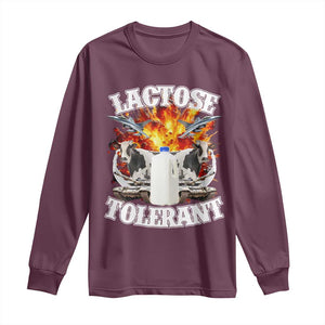 Funny Lactose Tolerant Long Sleeve Shirt Retro Pro-Dairy Ironic Cringe Meme TS02 Maroon Print Your Wear