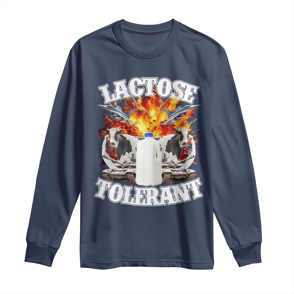 Funny Lactose Tolerant Long Sleeve Shirt Retro Pro-Dairy Ironic Cringe Meme TS02 Navy Print Your Wear