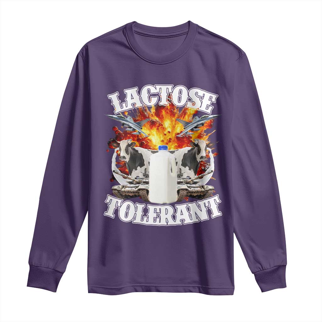 Funny Lactose Tolerant Long Sleeve Shirt Retro Pro-Dairy Ironic Cringe Meme TS02 Purple Print Your Wear