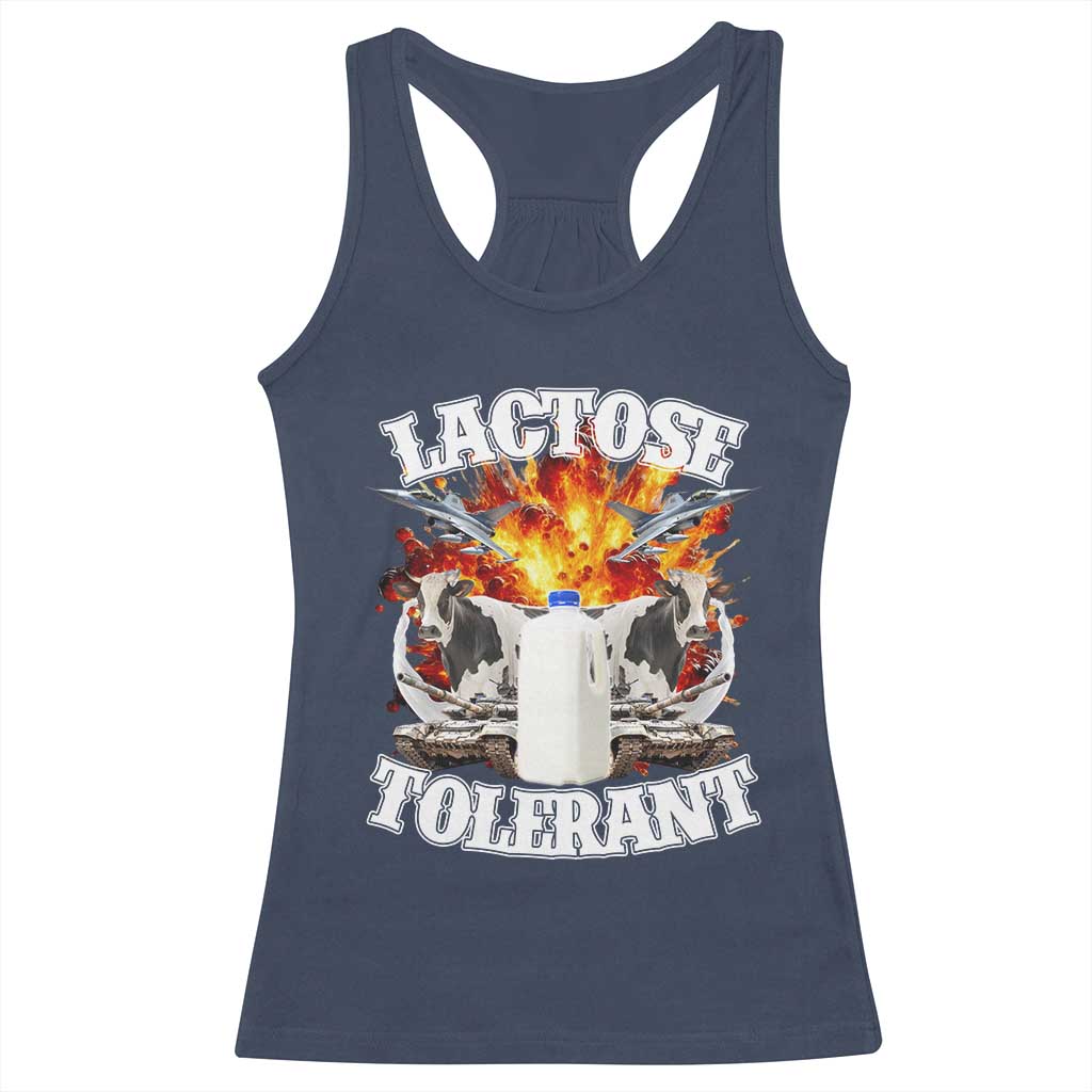 Funny Lactose Tolerant Racerback Tank Top Retro Pro-Dairy Ironic Cringe Meme TS02 Navy Print Your Wear