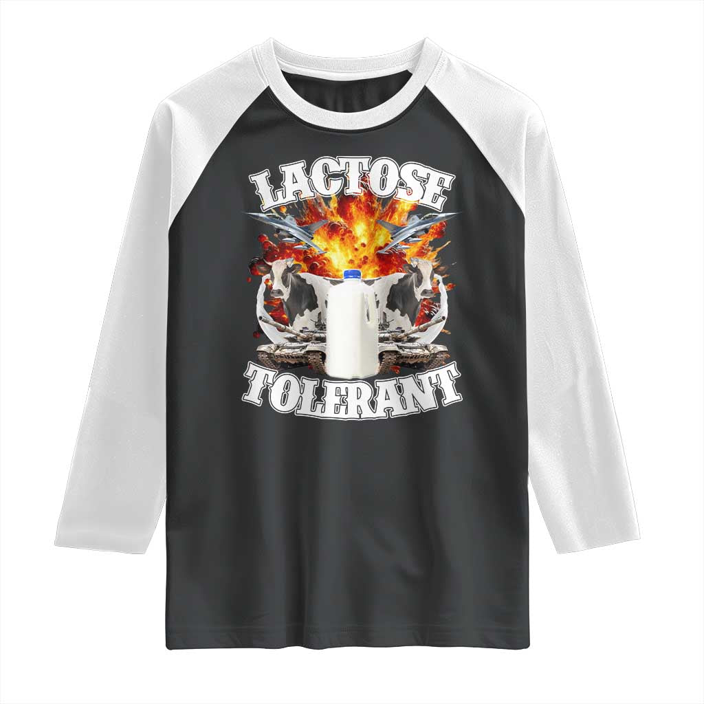 Funny Lactose Tolerant Raglan Shirt Retro Pro-Dairy Ironic Cringe Meme TS02 Black White Print Your Wear