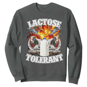 Funny Lactose Tolerant Sweatshirt Retro Pro-Dairy Ironic Cringe Meme TS02 Dark Heather Print Your Wear