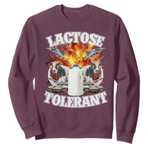 Funny Lactose Tolerant Sweatshirt Retro Pro-Dairy Ironic Cringe Meme TS02 Maroon Print Your Wear