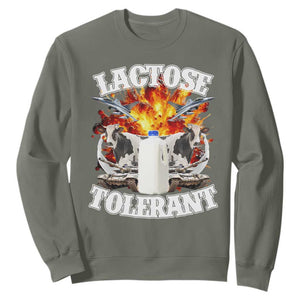 Funny Lactose Tolerant Sweatshirt Retro Pro-Dairy Ironic Cringe Meme TS02 Military Green Print Your Wear